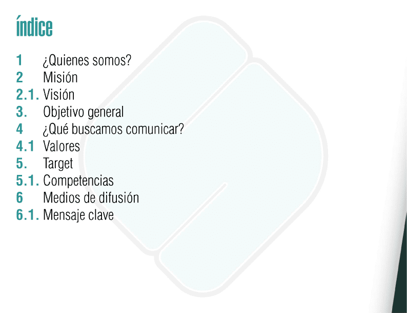indice del contenido del brief